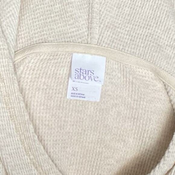 Stars Above Cream Waffle Knit Hoodie XS Cozy Lounge Pullover Gift - Picture 6 of 10